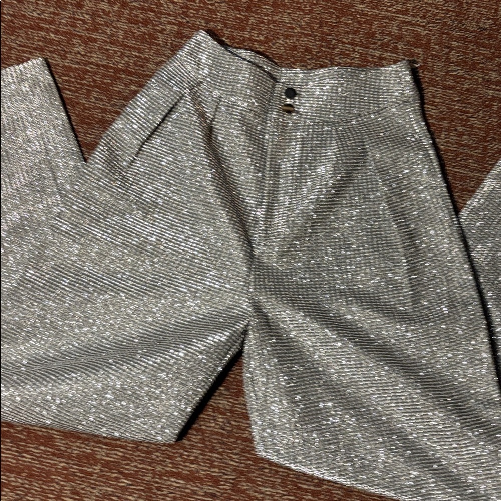 Akira metal pants silver sparkle high waisted wide leg trousers statement pants